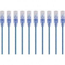 Monoprice 10-Pack, SlimRun Cat6A Ethernet Network Patch Cable, 7ft Blue - 7 ft Category 6a Network Cable for PC, Server, Printer, Router, Network Media Player, VoIP Device, PoE-enabled Device, Network Device - First End: 1 x RJ-45 Male Network - Second En