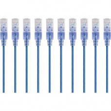 Monoprice 10-Pack, SlimRun Cat6A Ethernet Network Patch Cable, 10ft Blue - 10 ft Category 6a Network Cable for PC, Server, Printer, Router, Network Media Player, VoIP Device, PoE-enabled Device, Network Device - First End: 1 x RJ-45 Male Network - Second 