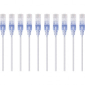 Monoprice 10-Pack, SlimRun Cat6A Ethernet Network Patch Cable, 10ft White - 10 ft Category 6a Network Cable for PC, Server, Printer, Router, Network Media Player, VoIP Device, PoE-enabled Device, Network Device - First End: 1 x RJ-45 Male Network - Second