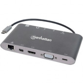 Manhattan SuperSpeed USB-C to 7-in-1 Docking Station - for Notebook/Tablet PC/Desktop PC/Smartphone - 60 W - USB Type C - 5 x USB Ports - 3 x USB 3.0 - Network (RJ-45) - HDMI - VGA - Mini DisplayPort - Audio Line Out - Wired 152808