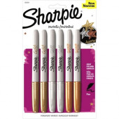 Newell Rubbermaid Sharpie Metallic Fine Point Permanent Marker - Fine Marker Point - Gold, Silver, Bronze - 6 / Pack - TAA Compliance 1829201