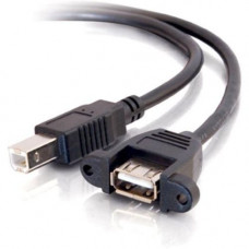 C2g 1.5ft Panel-Mount USB 2.0 A Female to B Male Cable - Type A Female USB - Type B Male USB - 1.5ft - Black - RoHS Compliance 28067