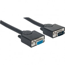 Manhattan SVGA HD15 Male to HD15 Female Extension Cable, 50'', Black - Fully shielded to reduce EMI interference for improved video transmission 313612