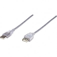 Manhattan Hi-Speed USB 2.0 A Male to A Female Extension Cable, 6'', Translucent Silver - Hi-Speed USB 2.0 for ultra-fast data transfer rates with zero data degradation 336314