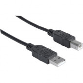Manhattan Hi-Speed USB 2.0 Device Cable - A Male to B Male - 3 ft - USB for Notebook, USB Hub, Desktop Computer - 3 ft - 1 x Type A Male USB - 1 x Type B Male USB - Gold Plated Contact - Shielding - Black 306218