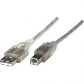 Manhattan Hi-Speed USB 2.0 A Male to B Male Device Cable, 16&#39;&#39;, Translucent Silver - Hi-Speed USB 2.0 for ultra-fast data transfer rates with zero data degradation 345408