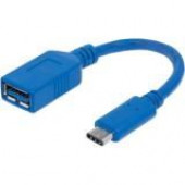 Manhattan SuperSpeed USB 3.1 Gen1 Type-C Male to Type-A Female Device Cable, 5 Gbps, Blue, 6" - USB - 6" - 1 x Type A Female USB - 1 x Type C Male USB - Nickel Plated Contact - Shielding - Blue 353540