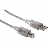 Manhattan USB 2.0 A Male / B Male Device Cable - 15 ft. - Translucent Silver - Retail Blister - USB for Notebook - 60 MB/s - 1 x Type A Male USB - 1 x Type B Male USB - Shielding 393836