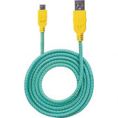 Manhattan Braided USB 2.0 A Male / Micro-B Male, 6 ft., Teal/Yellow - Retail Package - USB for Smartphone, Tablet, Cellular Phone - 60 MB/s - 1 x Type A Male USB - 1 x Micro Type B Male USB - Gold Plated Contact - Shielding 393997