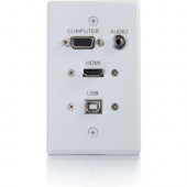 C2g HDMI, VGA, 3.5mm Audio and USB Pass Through Single Gang Wall Plate - White - 1-gang - White - 1 x HDMI Port(s) - 1 x Mini-phone Port(s) - 1 x VGA Port(s) 39706