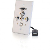 C2g Single Gang HD15 + 3.5mm + RCA A/V + USB Wall Plate - Brushed Aluminum - 1-gang - RoHS Compliance 40543