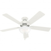 Hunter Fan Swanson With LED Bowl 52 in - 5 Blades - 52" Diameter - 3 Speed - Anti-wobble, Reversible Motor, Reversible Blades, Variable Speed Control - 16.7" Height - Aluminum, Resin, Glass Shade, Plastic, Steel, Marble Glass - White 50908