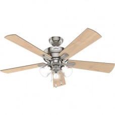 Hunter Fan Crestfield 54206 Ceiling Fan - 5 Blades - 52" Diameter - 3 Speed - Reversible Blades, Reversible Motor, Variable Speed Control, Adjustable Height, Air Circulation - 17.7" Height - Metal - Brushed Nickel 54206