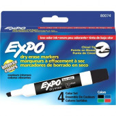 Newell Rubbermaid Expo Low Odor Markers - Chisel Marker Point Style - Black, Blue, Green, Red - Assorted Barrel - 4 / Set - TAA Compliance 80074