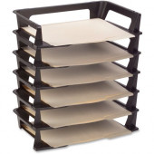 Rubbermaid Regeneration Stacking Letter Trays - 6 Tier(s) - 2.8" Height x 15.3" Width x 9.1" Depth - Desktop - Recycled - Black - Plastic - 6 / Pack - TAA Compliance 86028