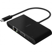 Belkin USB-C Multimedia + Charge Adapter - for Notebook - 100 W - USB Type C - 1 x USB 3.0 - Network (RJ-45) - HDMI - VGA - Wired AVC004BTBK