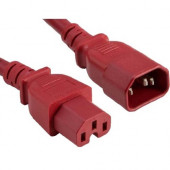 ENET C14 to C15 3ft Red Power Extension Cord 14 AWG 15A NEMA IEC-320 C14 to NEMA IEC-320 C15 Red 3'' - Lifetime Warranty C14C15-RD-3F-ENC