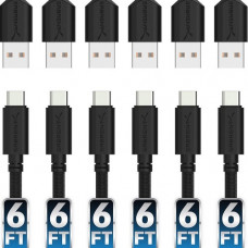 Sabrent 6-Pack 22AWG Premium 6ft USB-C to USB A 2.0 Sync and Charge Cables (CB-C6X6) - 6 ft USB/USB-C Data Transfer Cable for Smartphone, Tablet, Peripheral Device, PC, Hard Drive, Printer - First End: 1 x Type A Male USB - Second End: 1 x Type C Male USB