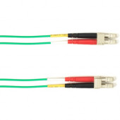 Black Box Fiber Optic Duplex Patch Network Cable - 49.20 ft Fiber Optic Network Cable for Network Device - First End: 2 x LC Male Network - Second End: 2 x LC Male Network - 10 Gbit/s - Patch Cable - OFNR - 50/125 &micro;m - Green - TAA Compliant FOCM