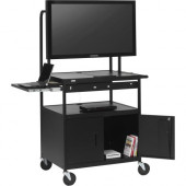 Bretford Basics FP42MULC-P5BK Flat Panel Cart - 26" to 42" Screen Support - 75 lb Load Capacity - 4 x Shelf(ves) - Locking Door - 66" Height x 32" Width x 27" Depth - Powder Coated - Steel - Black - TAA Compliance FP42MULC-P5BK