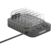 Naxa 8-in-1 Charging Station - Wired - Notebook, Computer - 8 Slot - Charging Capability - USB Type C - 6 x USB - Black NAP-5001