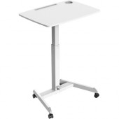 Kantek Adjustable Height Mobile Sit Stand Desk - 22" Table Top Length x 31.50" Table Top Width - 49" Height - Assembly Required - White - Melamine Top Material STS330W