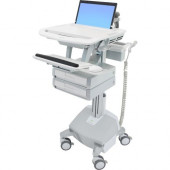 Ergotron StyleView Laptop Cart, LiFe Powered, 2 Drawers - Up to 17.3" Screen Support - 22 lb Load Capacity - 50.5" Height x 18.3" Width x 30.8" Depth - Floor Stand - Aluminum - White, Gray - TAA Compliance SV44-1122-1