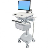 Ergotron StyleView Cart with LCD Arm, LiFe Powered, 1 Tall Drawer (1x1) - Up to 24" Screen Support - 33 lb Load Capacity - Floor - Plastic, Aluminum, Zinc-plated Steel - TAA Compliance SV44-12B2-1