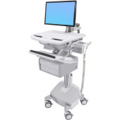 Ergotron StyleView Cart with LCD Arm, LiFe Powered, 2 Tall Drawers (2x1) - Up to 24" Screen Support - 33 lb Load Capacity - Floor - Plastic, Aluminum, Zinc-plated Steel - TAA Compliance SV44-12C2-1