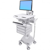 Ergotron StyleView Cart with LCD Pivot, LiFe Powered, 2 Tall Drawers (2x1) - Up to 24" Screen Support - 33 lb Load Capacity - Floor - Plastic, Aluminum, Zinc-plated Steel - TAA Compliance SV44-13C2-1
