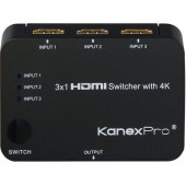 Kanexpro 3x1 HDMI Switcher with 4K Support - Home Theater, TV, Blu-ray Disc Player, PlayStation 4, Xbox, HDTV, Projector, PlayStation 3, DVD Player Compatible - 3 x HDMI Digital Audio/Video In, 1 x HDMI Digital Audio/Video Out, 1IR Input SW-HD3X14K