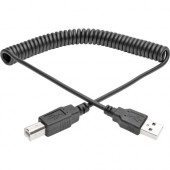 Tripp Lite 10ft Hi-Speed USB 2.0 to USB B Cable Coiled USB A-B M/M 10'' - USB for Scanner, Notebook - 60 MB/s - 10 ft - 1 x Type A Male USB - 1 x Type B Male USB - Nickel Plated - Shielding - Black U022-010-COIL