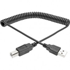 Tripp Lite 10ft Hi-Speed USB 2.0 to USB B Cable Coiled USB A-B M/M 10'' - USB for Scanner, Notebook - 60 MB/s - 10 ft - 1 x Type A Male USB - 1 x Type B Male USB - Nickel Plated - Shielding - Black U022-010-COIL