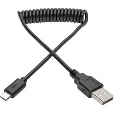 Tripp Lite 6ft USB 2.0 Hi-Speed A to Micro-B-USB Cable Coiled M/M 6'' - USB for Digital Camera, Notebook, Smartphone, Tablet - 60 MB/s - 6 ft - 1 x Type A Male USB - 1 x Micro Type B Male USB - Nickel Plated - Shielding - Black - TAA Compl