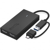 Plugable HDMI/USB/USB-C Audio/Video Adapter - 1 x USB 3.0 Type A - Male, 1 x USB 3.0 Type C - Male - 2 x HDMI Digital Audio/Video - Female - 1920 x 1080 Supported UGA-HDMI-2S