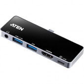 ATEN UH3238 USB-C Travel Dock with Power Pass-Through - for Mobile Workstation - 92 W - USB 3.2 Gen 1 (3.1 Gen 1) Type-C - 4K - 3840 x 2160 - 2 x USB Type-A Ports - USB Type-A - 1 x USB Type-C Ports - USB Type-C - HDMI - Thunderbolt - Wired - macOS, iPadO