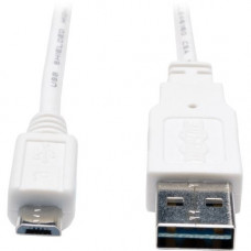 Tripp Lite 3ft USB 2.0 High Speed Cable Reversible A to 5Pin Micro B M/M White - USB for PDA, Camera, Cellular Phone - 3 ft - 1 x Type A Male USB - 1 x Type B Male Micro USB - White" - RoHS Compliance UR050-003