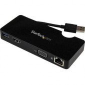 Startech.Com Travel Docking Station for Laptops - HDMI or VGA - USB 3.0 - Portable Universal Laptop Mini Dock - for Notebook - USB - 2 x USB Ports - 2 x USB 3.0 - Network (RJ-45) - Black - Wired USB3SMDOCKHV