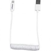 Startech.Com Lightning to USB Cable - Coiled - 0.6m (2ft) - White - 2 ft Lightning/USB Data Transfer Cable for iPad, iPod, iPhone - First End: 1 x Lightning Male Proprietary Connector - Second End: 1 x Type A Male USB - MFI - Nickel Plated Connector - Whi