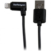 Startech.Com 2m (6ft) Angled Black Apple 8-pin Lightning Connector to USB Cable for iPhone / iPod / iPad - 6.56 ft Lightning/USB Data Transfer Cable for iPad, iPhone, iPod, Cellular Phone - First End: 1 x Lightning Male Proprietary Connector - Second End: