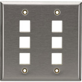 Black Box Keystone Wallplate - Stainless Steel, Double-Gang, 6-Port - 6 x Total Number of Socket(s) - 2-gang - Stainless Steel - TAA Compliant WP375