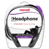 Maxell HP200MIC 199929 Headset - Mini-phone (3.5mm) - Wired - Ear-cup - 6 ft Cable - Black 199929