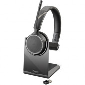 Plantronics Poly Voyager 4200 Office and UC Headset - Mono - USB Type A - Wireless - Bluetooth - 98.4 ft - 32 Ohm - 20 Hz - 20 kHz - Over-the-head - Monaural - Ear-cup - Noise Cancelling, Uni-directional, MEMS Technology Microphone - Black, Gray - TAA Com