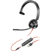 Plantronics Blackwire 3300 Series Corded UC Headset - Mono - Mini-phone, USB Type A - Wired - 32 Ohm - 20 Hz - 20 kHz - Over-the-head - Monaural - Supra-aural - Noise Cancelling Microphone - TAA Compliance 214014-01