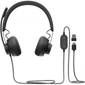 Logitech Zone Headset - Stereo - USB Type C - Wired - 32 Ohm - 20 Hz - 16 kHz - Over-the-head - Binaural - Circumaural - 6.23 ft Cable - Uni-directional, Omni-directional Microphone - TAA Compliance 981-000871