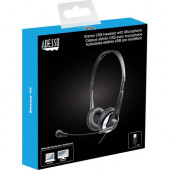 Adesso USB Stereo Headset with Adjustable Microphone- Noise Cancelling- Mono - USB - Wired - Over-the-head - 6 ft Cable -, Omni-directional Microphone - Black - Works with Computer, Tablet and Smartphone. Ideal for Zoom, Microsoft Team, Skype, Webex, Goog
