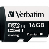 Verbatim 16GB Premium microSDHC Memory Card with Adapter, UHS-I Class 10 - Class 10 - 80MBps Read - 80MBps Write1 Pack - TAA Compliance 44082