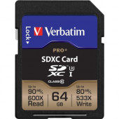 Verbatim Pro+ 64 GB SDXC - Class 10/UHS-I (U3) - 90 MB/s Read - 80 MB/s Write - TAA Compliance 49197