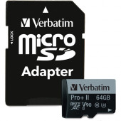 Verbatim 64GB Pro II Plus 1900X microSDXC Memory Card with Adapter, UHS-II V90 U3 Class 10 - 295 MB/s Read - 255 MB/s Write - 1900x Memory Speed - Lifetime Warranty - TAA Compliance 99168
