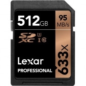 Lexar Professional 512 GB SDXC - Class 10/UHS-I (U3) - 95 MB/s Read - 45 MB/s Write - 633x Memory Speed LSD512CBNL633